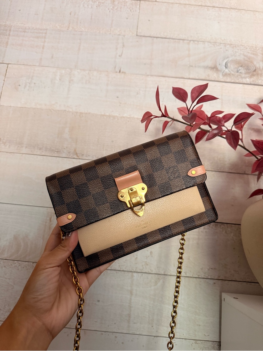 Louis Vuitton Vavin WOC Brown Checkered and Beige Crossbody with Gold Hardware